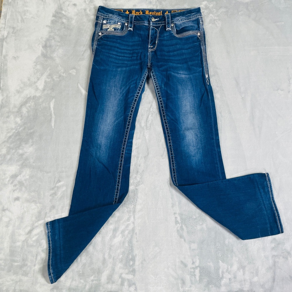 Rock Revival Jeans Women's 29 Blue Maaje Bootcut Rhinestone Stitching